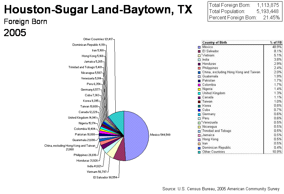 Pie Chart of 2005 Census Houston-Sugar Land-Baytown, TX