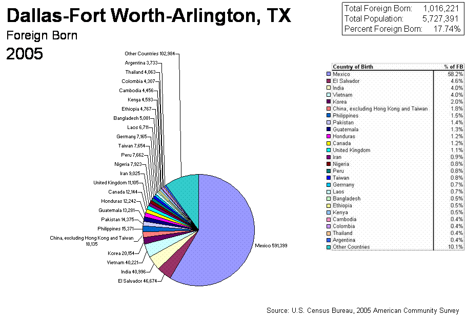 Pie Chart of 2005 Census Dallas-Fort Worth-Arlington, TX