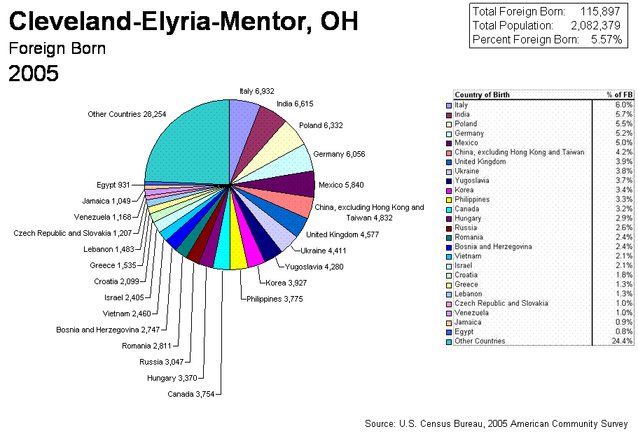 Pie Chart of 2005 Census Cleveland-Elyria-Mentor, OH