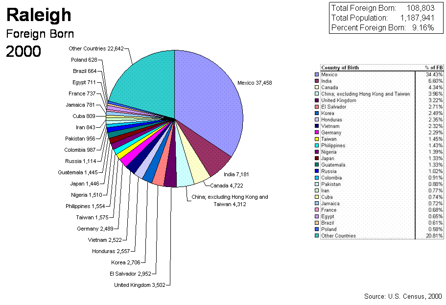 Pie Chart of 2000 Census Raleigh