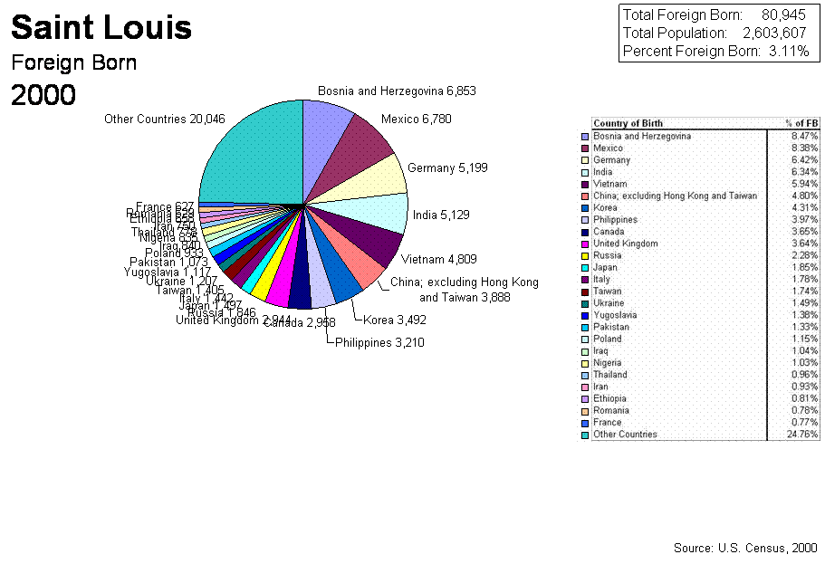 Pie Chart of 2000 Census Saint Louis
