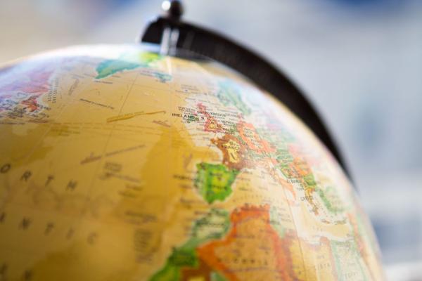 A yellow globe of the world